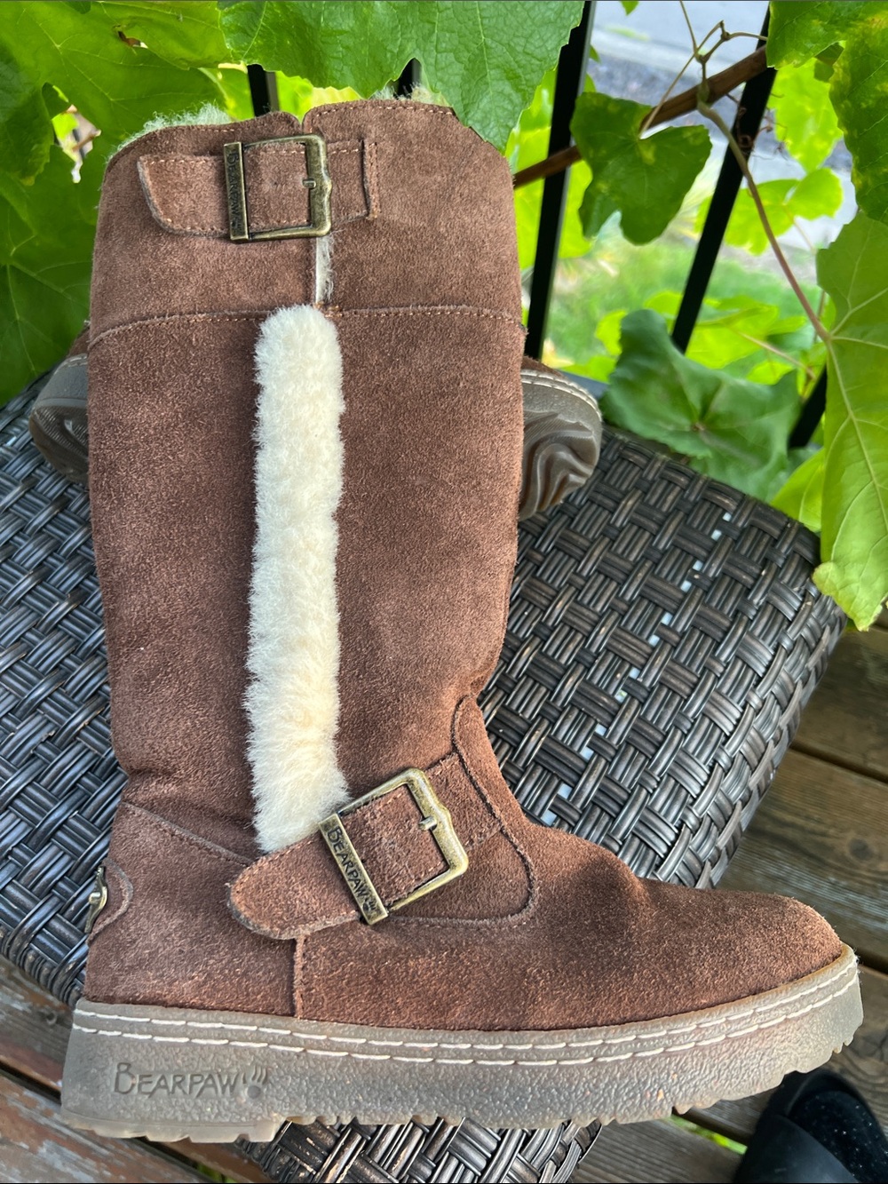 BearPaw Women's Brown Suede Shearling-Lined Mid-Calf Boots
